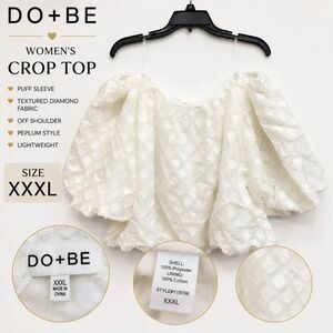 DO+BE Women's White Textured Puff Sleeve Peplum Crop Top XXXL NWT